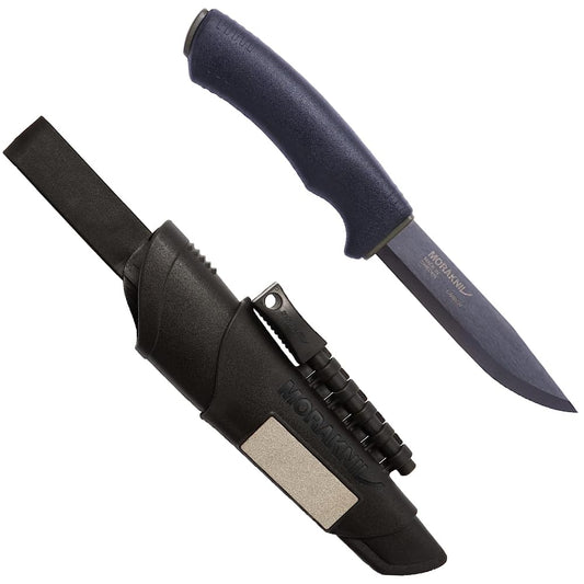 Morakniv Bushcraft Carbon Steel Survival Knife with Fire Starter and Sheath, Black, 9.1 in. (M-11742)