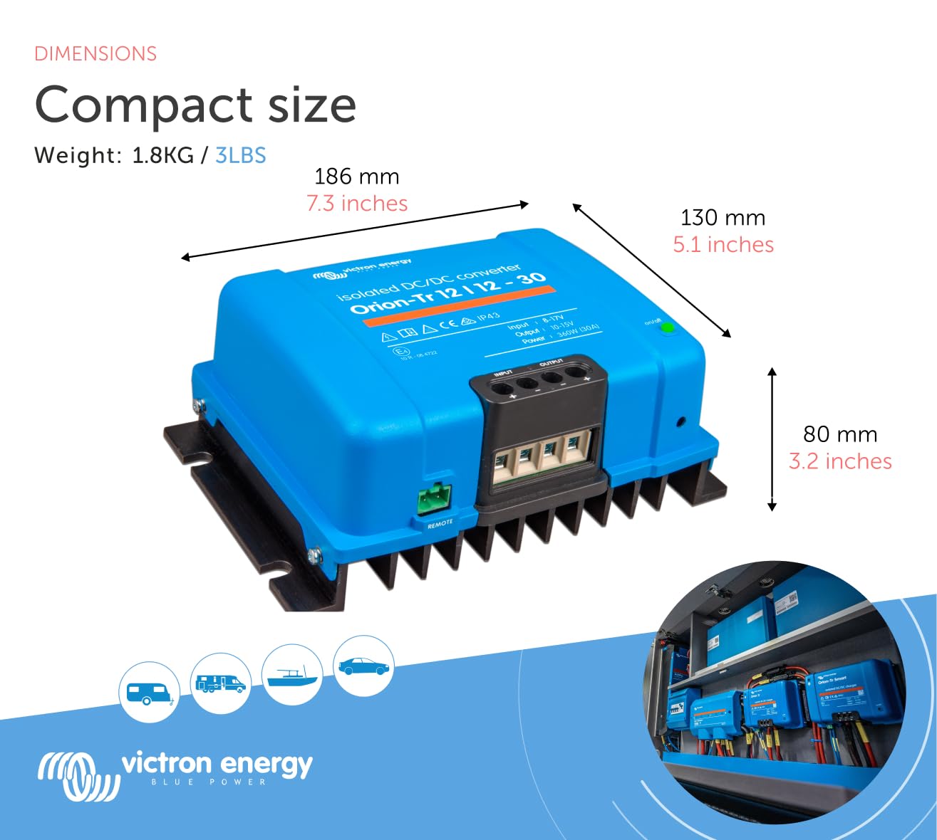 Victron Energy Orion-Tr IP43 12/12-Volt 30 amp 360-Watt DC-DC Converter, Isolated