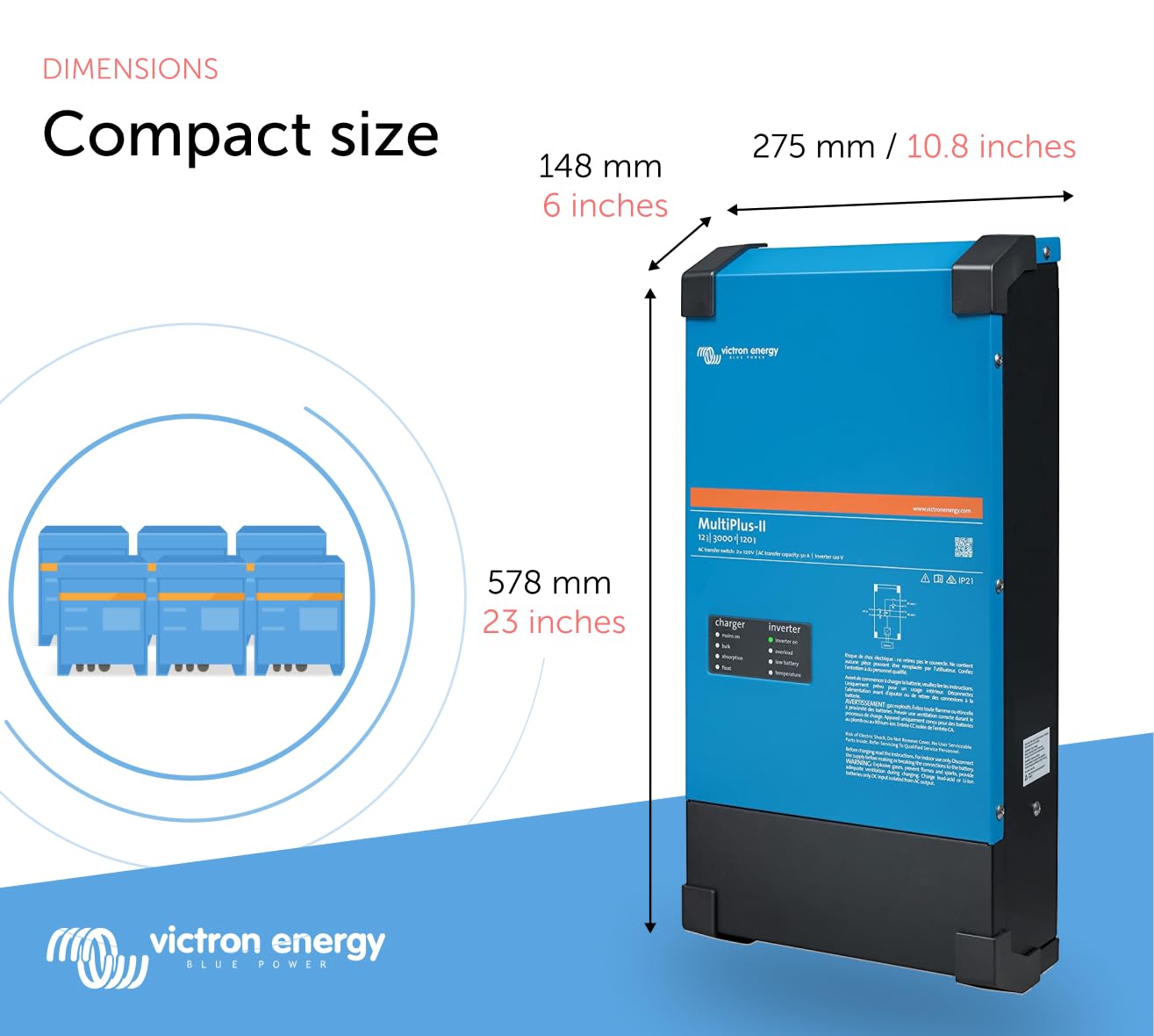 Victron Energy MultiPlus-II 2X 120V, 3000VA 12-Volt Pure Sine Wave Inverter and 120 amp Battery Charger