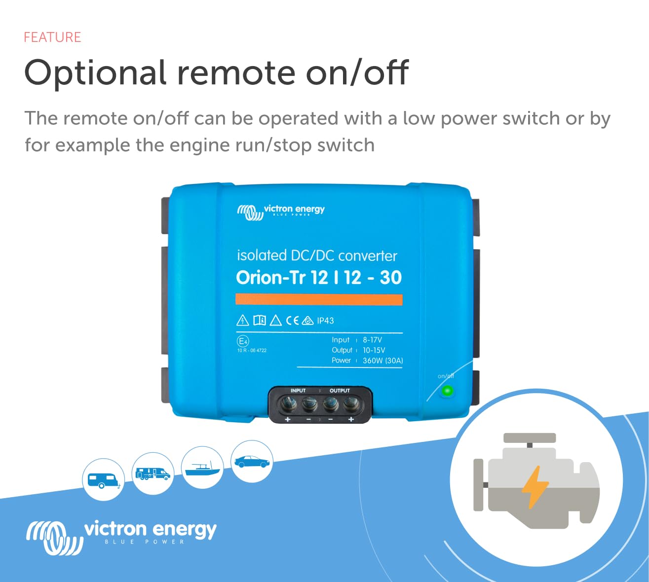 Victron Energy Orion-Tr IP43 12/12-Volt 30 amp 360-Watt DC-DC Converter, Isolated