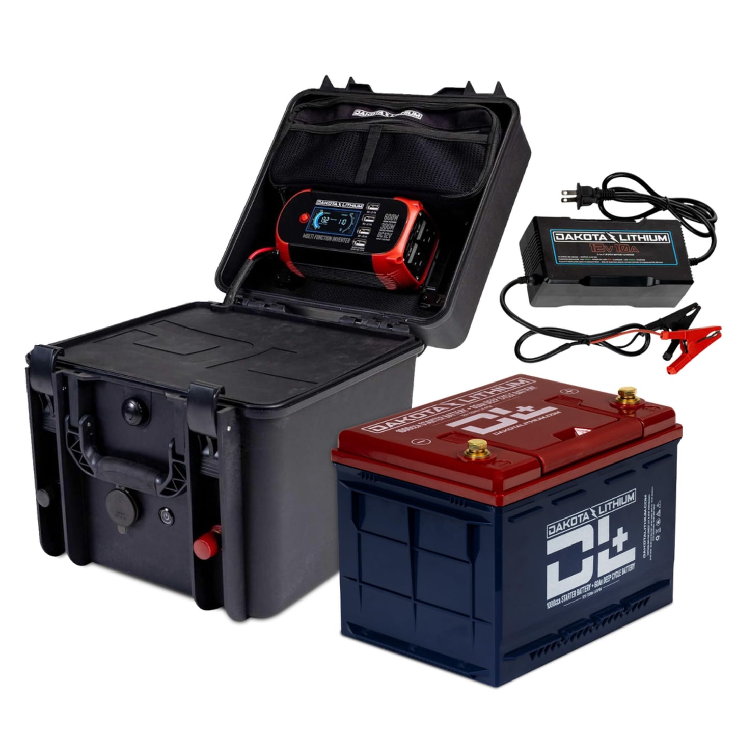Dakota Lithium - 12V 135Ah Power Box and 1000CCA LiFePO4 Deep Cycle Starter Battery with Inverter - 11 Year USA Warranty - Waterproof