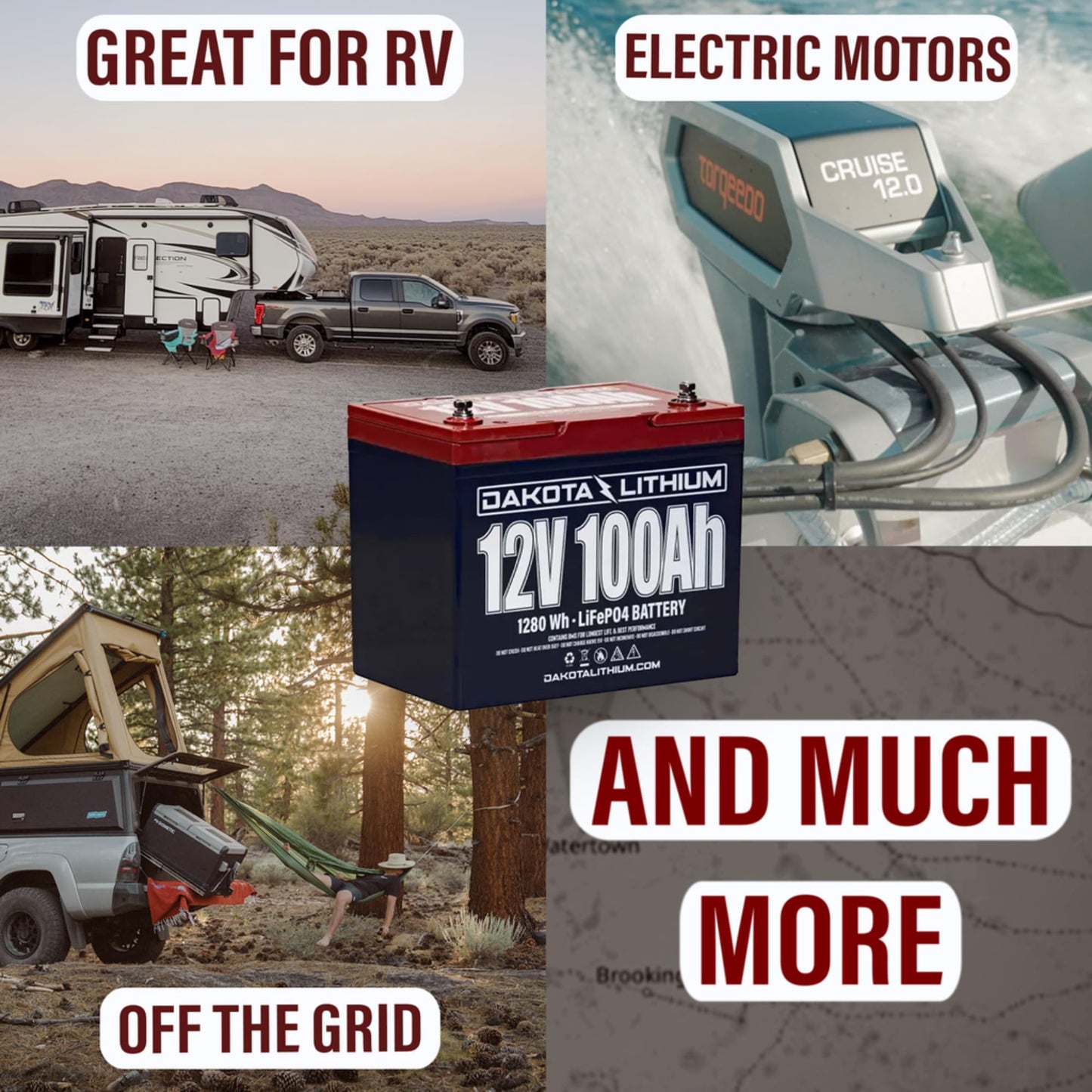 Dakota Lithium – 12V 100Ah LiFePO4 Deep Cycle Battery – 11 Year USA Warranty 2000+ Cycles – Built in BMS, For Ice Fishing, Trolling Motors, Fish Finders, Marine, and More