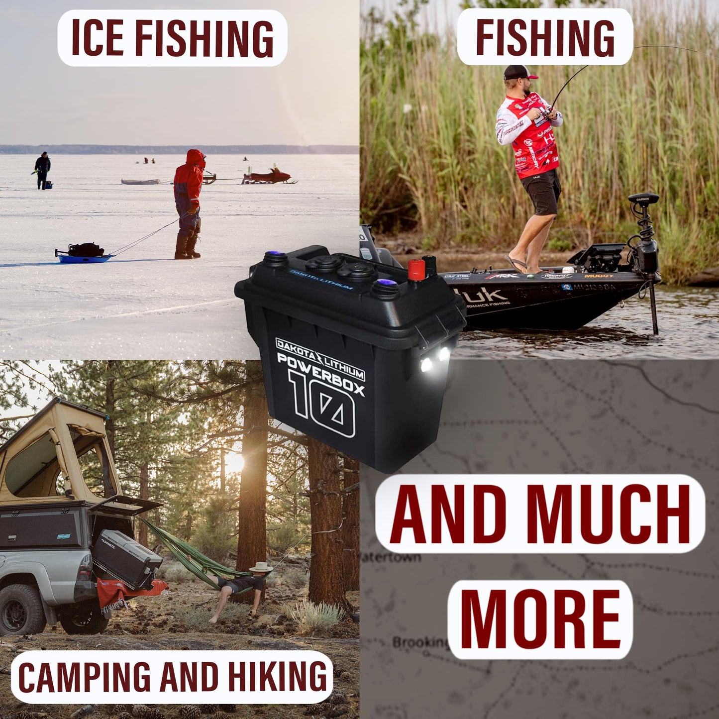 Dakota Lithium - Power Box with 12V 10Ah LiFePO4 Battery Included - 11 Year USA Warranty 2000+ Deep Cycle Battery Box with DC and USB Ports - Water/Shock Resistant - Camping, Off Grid, Marine, Kayak