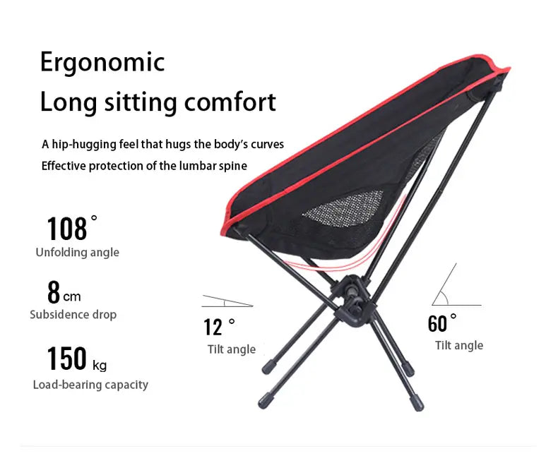 Chaise de camping - Confortable, pliable, installation facile et ultralégère 1,8 lb