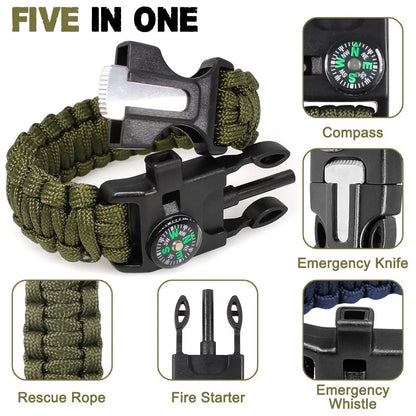 Emergency Paracord Bracelets - Tactical Survival Gear, Flint Fire Starter, Whistle & Compass
