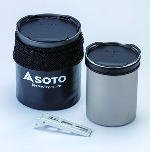 SOTO Thermostack Original Combo - Tasse Thermostack en acier inoxydable de 12 oz + tasse en titane de 14 oz + pot de 750 ml + couvercle de grande taille + confortable (isolation + étui de transport)