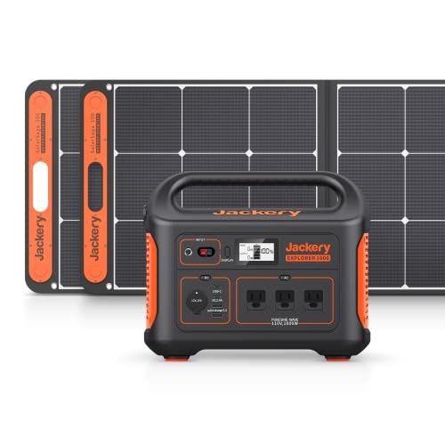 Jackery Solar Generator 1000, Explorer 1000 and 2X SolarSaga 100W with 3x110V/1000W AC Outlets, Solar Mobile Lithium Battery Pack for Outdoor RV/Van Camping