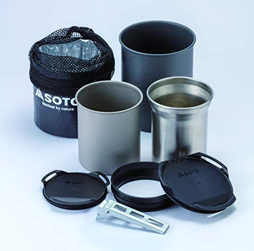 SOTO Thermostack Original Combo - 12 Oz Thermostack Stainless steel cup + 14 Oz Titanium cup + 750 ml pot + Large-size Lid + Cozy (Insulation + Carry Case)