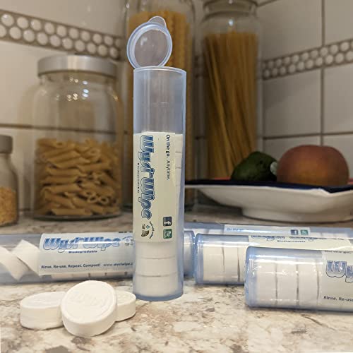 WYSI Multi-Pack To Go Tube de voyage, lingettes extensibles 22 x 22 cm, biodégradables, il suffit d'ajouter de l'eau – 5 tubes avec 12 comprimés compressés (60 comprimés au total)