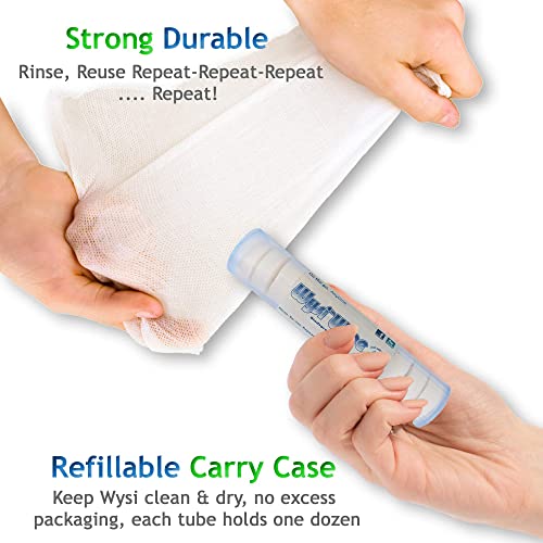 WYSI Multi-Pack To Go Tube de voyage, lingettes extensibles 22 x 22 cm, biodégradables, il suffit d'ajouter de l'eau – 5 tubes avec 12 comprimés compressés (60 comprimés au total)