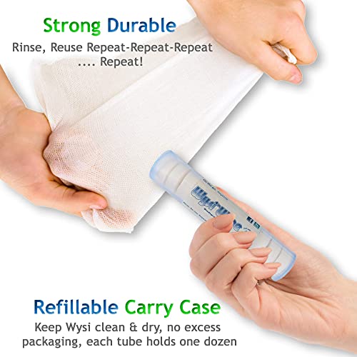 WYSI Multi-Pack To Go Travel Tube, 22x22cm Expandable Wipes, Biodegradable, Just Add Water - 5 Tubes with 12 Compressed Tablets (60 Tablets Total)