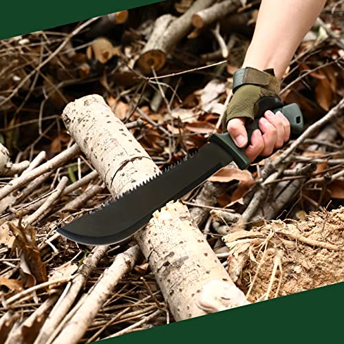 Mossy Oak Hache et couteau à lame fixe avec fourreau, hachette de camping monobloc et couteau de chasse avec manche en corde, comprend une lampe de poche tactique zoomable et de nombreux autres outils, ensemble d'outils de camping 15 pièces