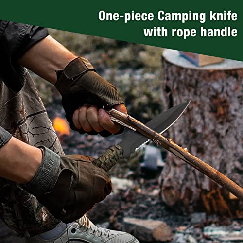 Mossy Oak Hache et couteau à lame fixe avec fourreau, hachette de camping monobloc et couteau de chasse avec manche en corde, comprend une lampe de poche tactique zoomable et de nombreux autres outils, ensemble d'outils de camping 15 pièces