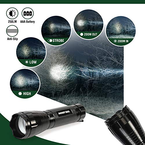 Mossy Oak Hache et couteau à lame fixe avec fourreau, hachette de camping monobloc et couteau de chasse avec manche en corde, comprend une lampe de poche tactique zoomable et de nombreux autres outils, ensemble d'outils de camping 15 pièces