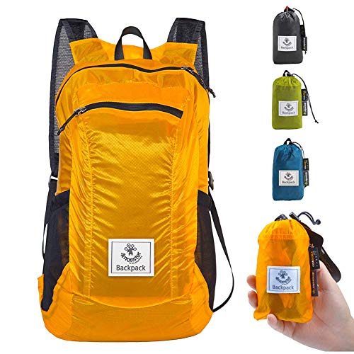Water Resistant Foldable Backpack, Packable Hiking Daypack, Ultralight Travel Backpack, Suitable for Outdoor Sports, Camping, Backpacking, Shopping Orange-16L