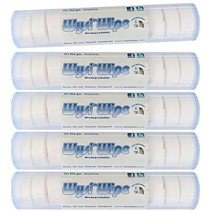WYSI Multi-Pack To Go Travel Tube, 22x22cm Expandable Wipes, Biodegradable, Just Add Water - 5 Tubes with 12 Compressed Tablets (60 Tablets Total)
