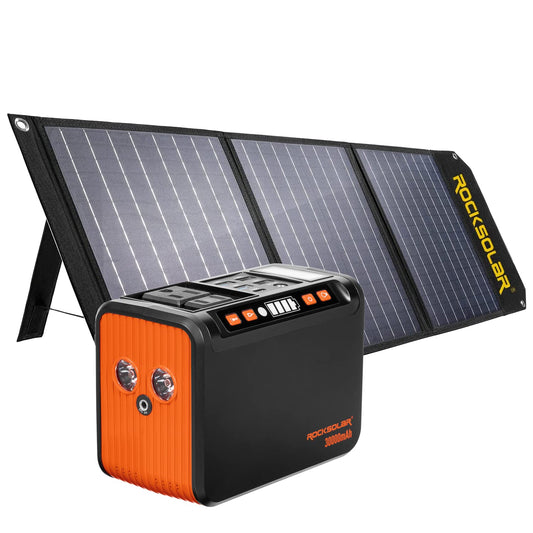 ROCKSOLAR Power Station with Solar Panel - 111Wh Portable Power Generator Kit and 30W 12V Foldable Solar Panel with Multiple Plug and Play AC/12V DC/USB Outlets for Backup Power, Outdoor Camping