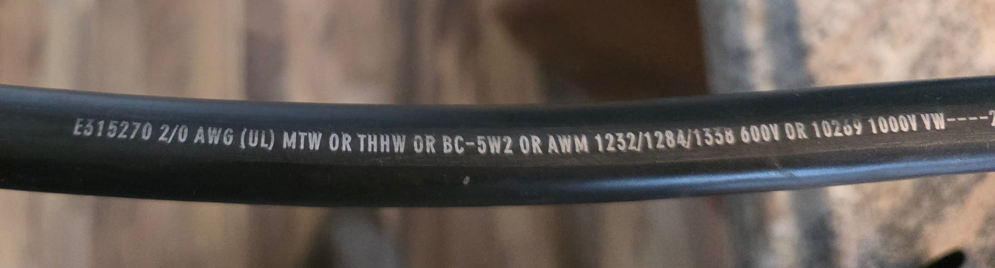 1 Meter of CSA & UL Certified Premium Tinned Copper Cable, 2/0 AWG (No Lugs)