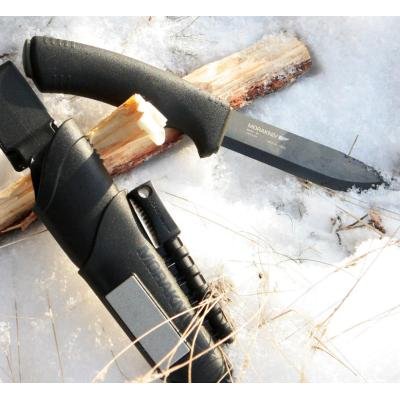 Morakniv Bushcraft Carbon Steel Survival Knife with Fire Starter and Sheath, Black, 9.1 in. (M-11742)