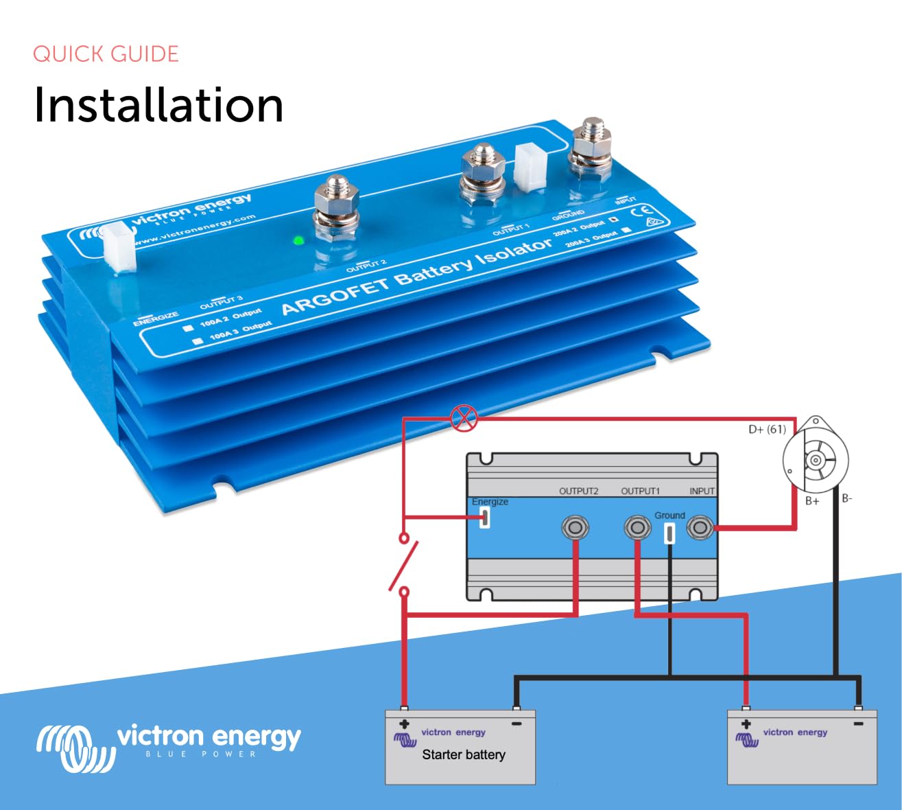 Victron ARGO FET 200-2 Battery Isolator with alternator energize input