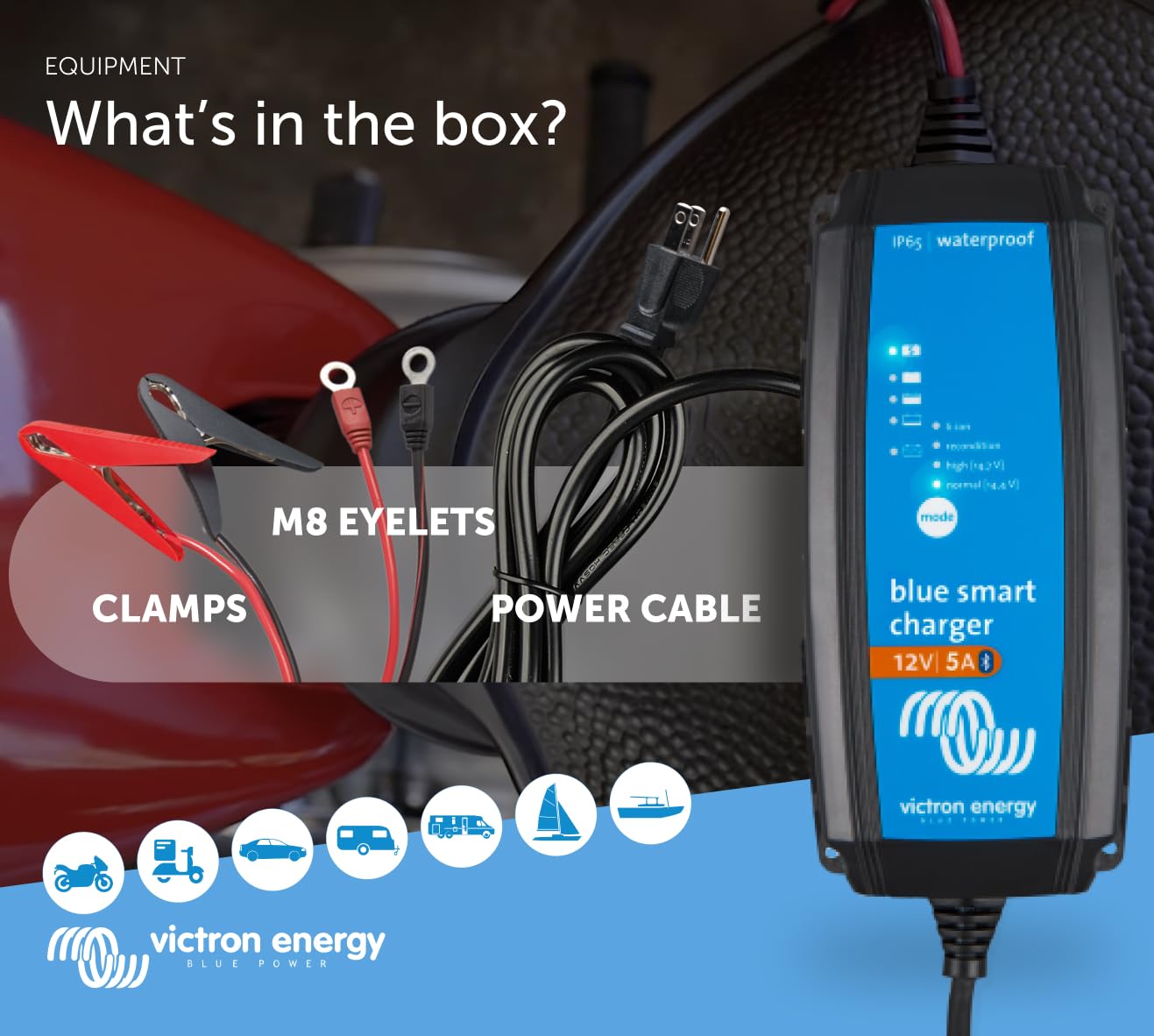 Victron Energy Blue Smart IP65 12-Volt 5 amp Battery Charger with NEMA 1-15 Plug (Bluetooth)