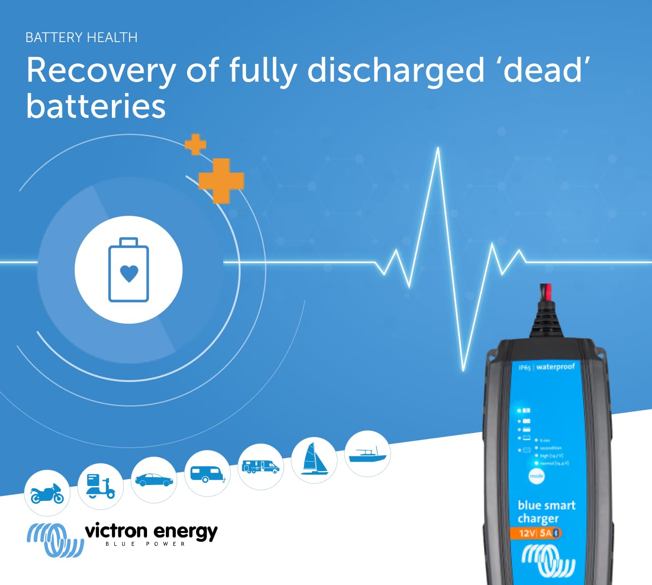 Victron Energy Blue Smart IP65 12-Volt 5 amp Battery Charger with NEMA 1-15 Plug (Bluetooth)