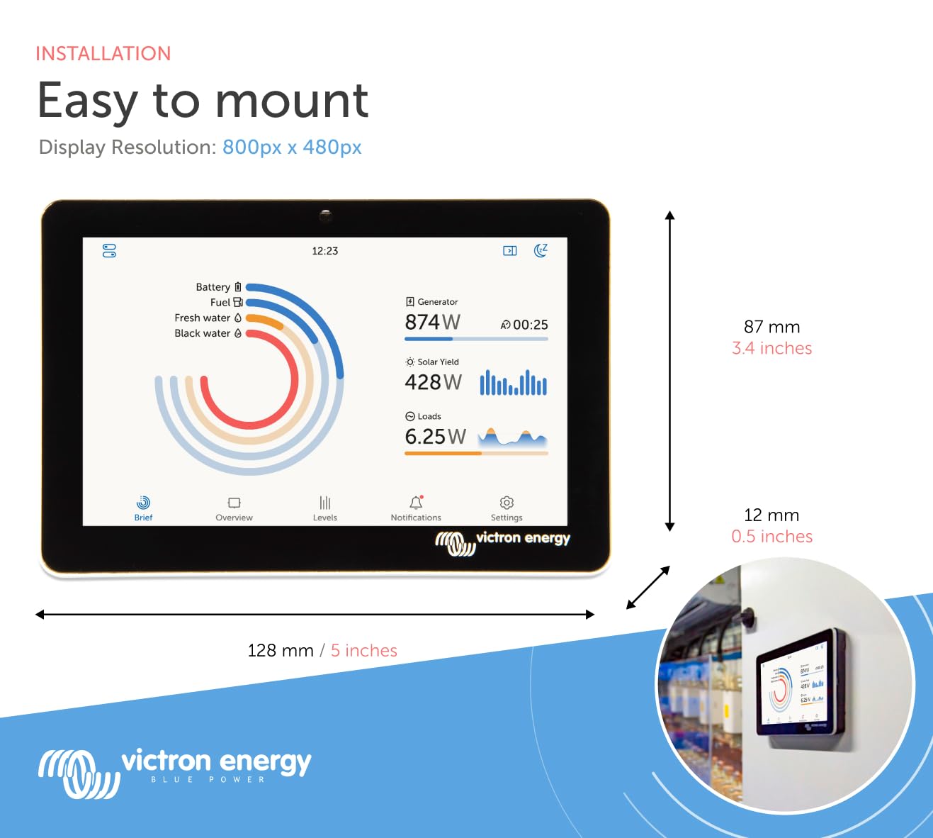 Victron Energy GX Touch 50, Display Screen for Cerbo GX (Waterproof)