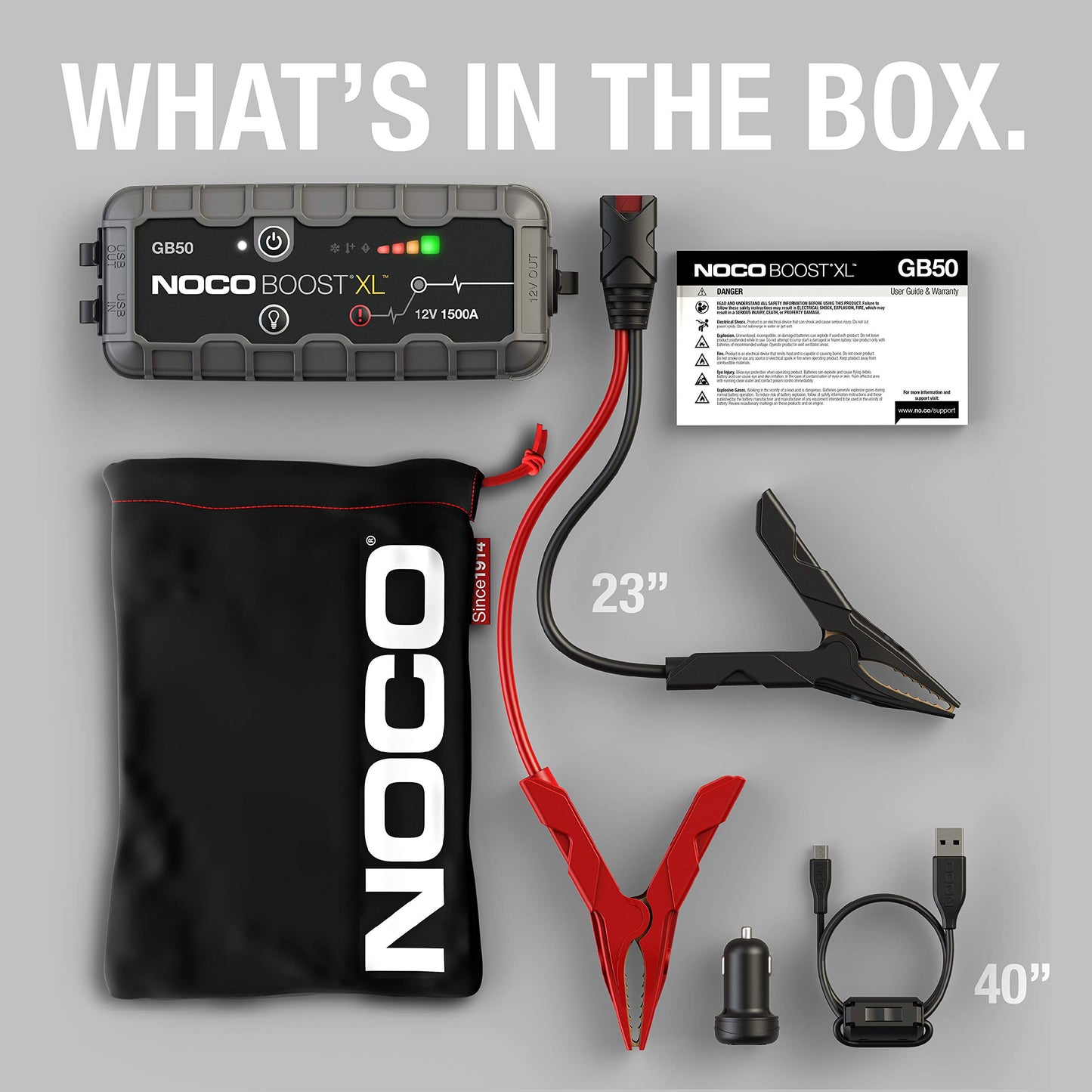 NOCO Boost XL GB50 1500 Amp 12-Volt UltraSafe Lithium Jump Starter Box, Car Battery Booster Pack, Portable Power Bank Charger, and Jumper Cables for Up to 7-Liter Gasoline and 4-Liter Diesel Engines