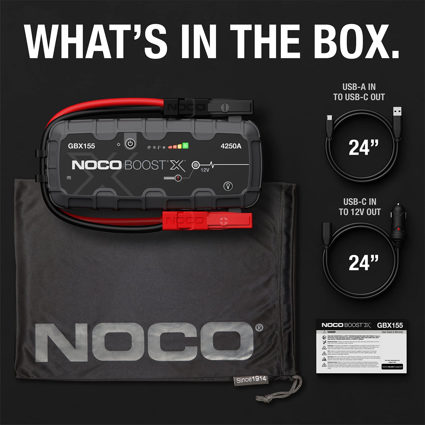 NOCO Boost X GBX155 4250A 12V UltraSafe Portable Lithium Jump Starter, Car Battery Booster Pack, USB-C Powerbank Charger, and Jumper Cables for up to 10.0-Liter Gas and 8.0-Liter Diesel Engines