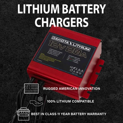 Dakota Lithium - 12V 20 Amp Waterproof Charger for Lithium Deep Cycle Battery - Compatible LiFePO4 Charger - 1 Charger