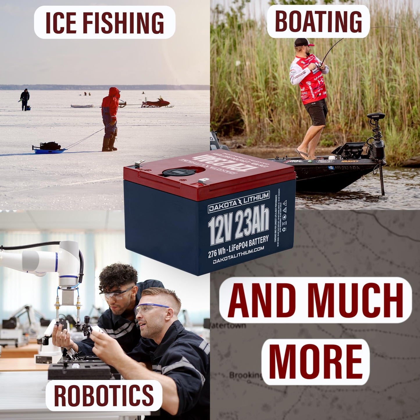 Dakota Lithium – 12V 23Ah LiFePO4 Deep Cycle Battery with Voltmeter and Dual Waterproof USB Ports – 11 Year USA Warranty, 2000+ Cycles – Perfect for Ice Fishing, Fish Finders, and More