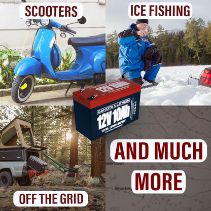 Dakota Lithium - 12V 10Ah LiFeP04 Deep Cycle Battery - 11 Year USA Warranty 2000+ Cycles - Built in BMS - For Ice Fishing, Kayaks, Fish Finders and More