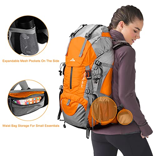 Loowoko Sac à dos de randonnée 50 L, sac imperméable pour essentiels de camping avec housse de pluie, sac à dos léger 45 + 5 litres
