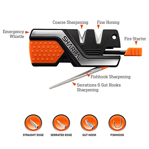 SHARPAL 101N Aiguiseur de couteaux de poche 6 en 1 et outil de survie, avec allume-feu, sifflet et tige d'affûtage en diamant, répare, restaure et affûte rapidement la lame droite et dentelée