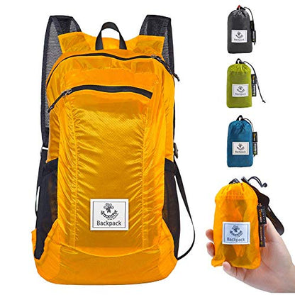 Sac à dos pliable résistant à l'eau, sac à dos de randonnée pliable, sac à dos de voyage ultraléger, adapté aux sports de plein air, camping, randonnée, shopping Orange-16L